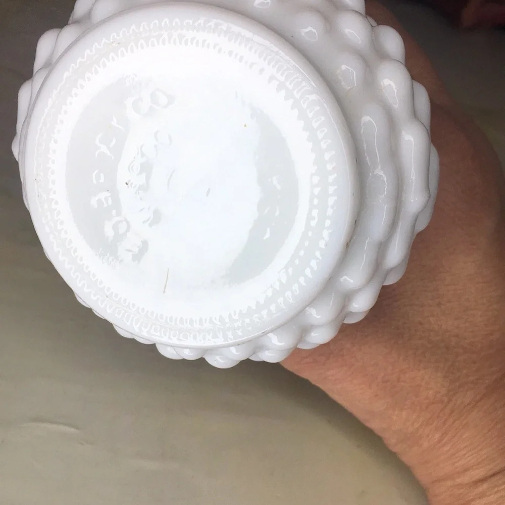 Vintage MCM E.O. Brody Co. White Milk Glass Hobnail Bud Vase